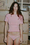 BASERANGE France organic cotton ruffled textured T-shirt BAS-TTVN-RBV-WI22-FENHONG pink